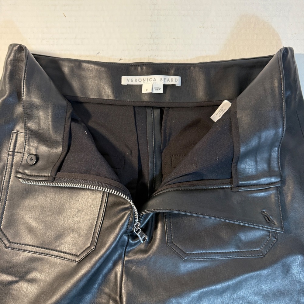 Veronica Beard Sz 8 pants Black Faux Leather High Waisted Wide Leg Crop Elegant - Picture 16 of 16